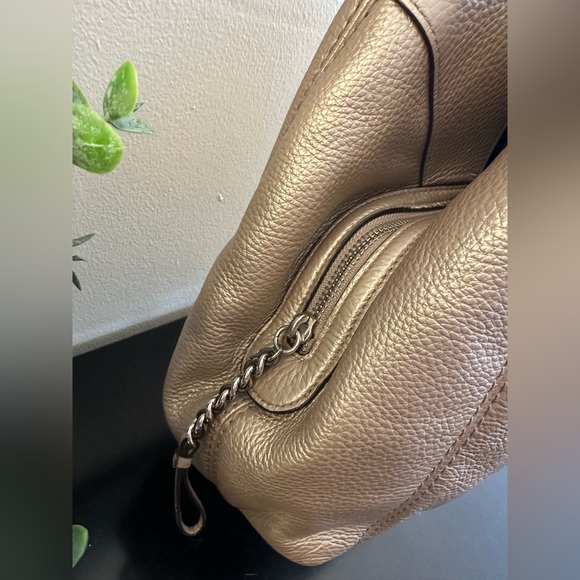 Coach Lexy Metallic Platinum Gold Triple Compartment Shoulder Bag EUC - Picture 2 of 14